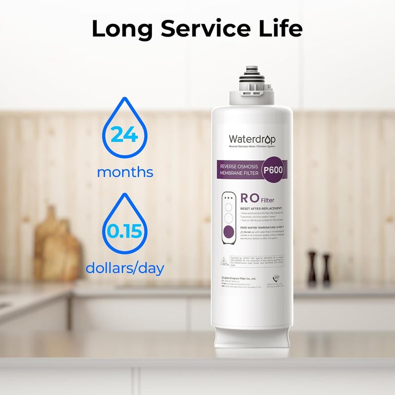 Waterdrop فلتر WD-G3P600-RO، معتمد من NSF، بديل لنظام التناضح العكسي WD-G3P600، عمر افتراضي 2 سنة - Image 4